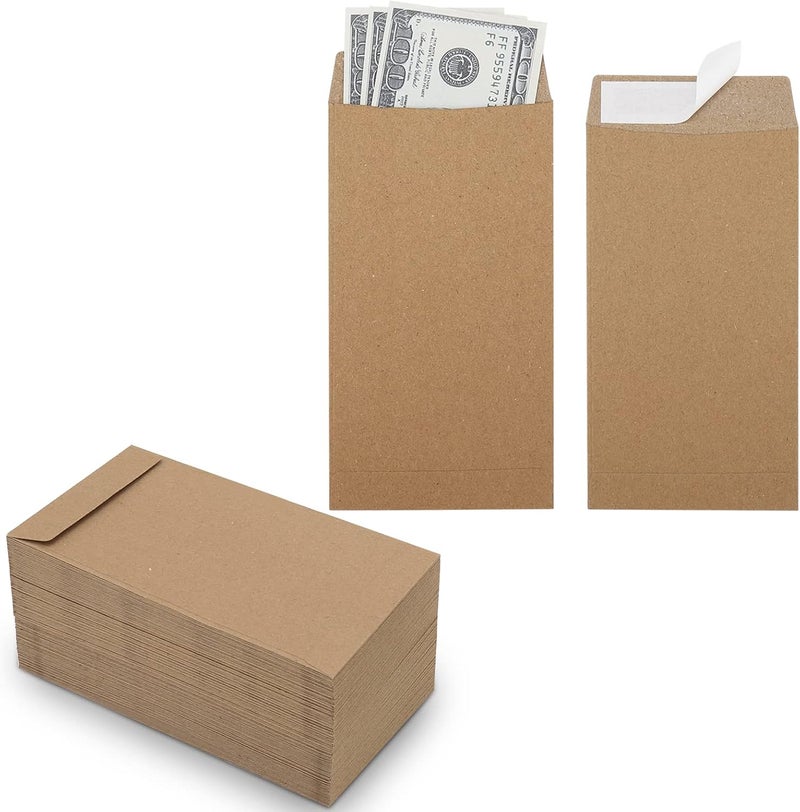 Keketer 100 Pack Cash Envelopes Self adhesive 6.7x3.5 Inch, Fit for Envelope Money Saving Challenge, Kraft Paper 120 GSM Thick Money Envelopes for Cash, Budgeting, Cash Tips, Check, Coin & Tickets - Image 1